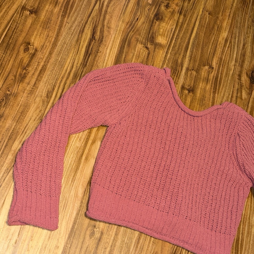 New In women’s large Sweater rose Pink knit lace tie back boutique soft chenille - Picture 5 of 10